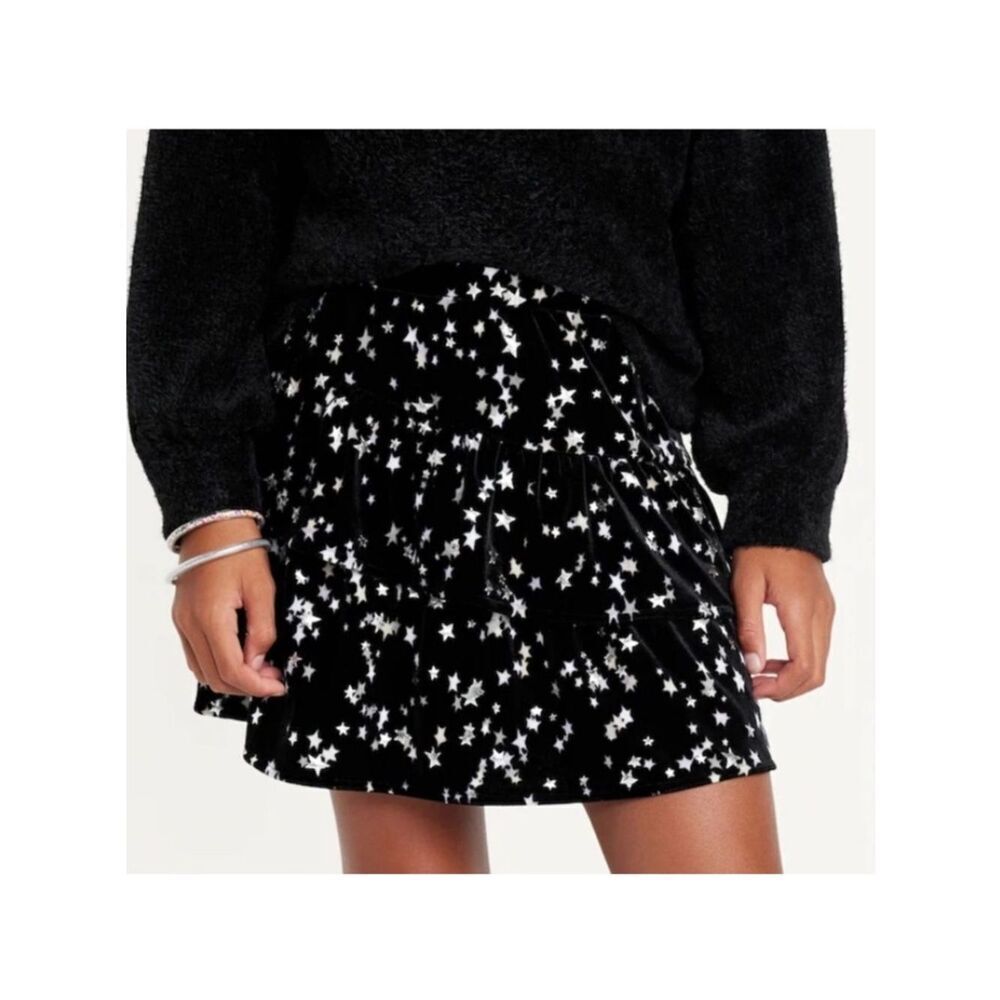 Old Navy Tiered Ruffled Black & Silver Velvet Skirt size medium